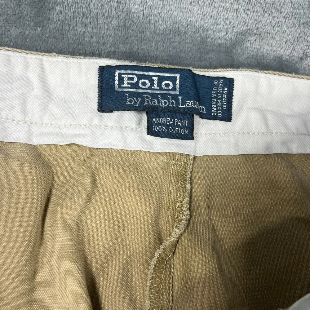VTG Polo Ralph Lauren Pants Mens 38X28 Andrew Straight Chino Pleated‎ Faded READ